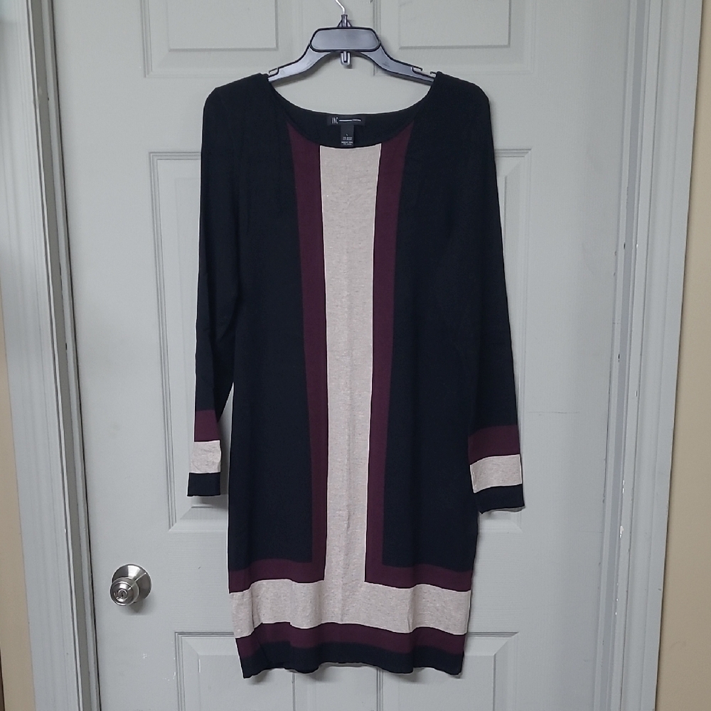 INC International Concepts Colorblock Sweater Dress Round Neck Size L EUC